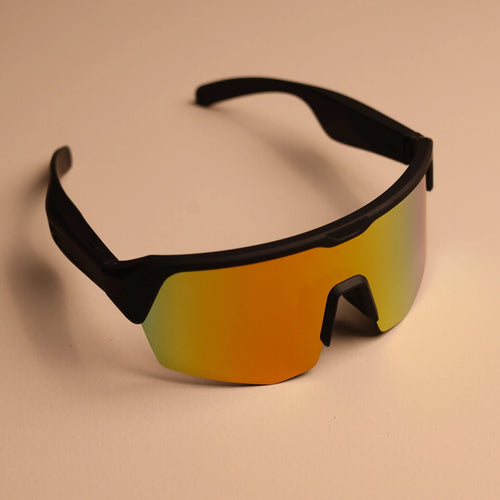 DUSK Apex smart sports sunglasses with orange mirrored wraparound lens and black frame
